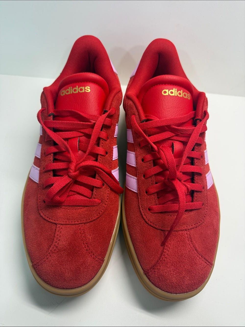 adidas Woman’s Red Suede Platform Sneakers with Pink Stripes. Size 9.5 - Picture 7 of 9